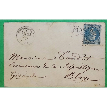 N°29 GC 2933 PONT DE CLAIX ISERE OL ORIGINE LOCALE POUR BLAYE GIRONDE 1870 LETTRE COVER FRANCE