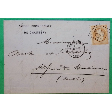 N°23 GC 846 CHAMBERY SAVOIE DOUBLE PORT POUR ST JEAN DE MAURIENNE 1866 LETTRE COVER FRANCE