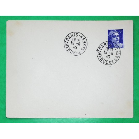 N°720 6F BLEU VIOLET GANDON SEUL SUR LETTRE 1er JOUR 15-06-1945
