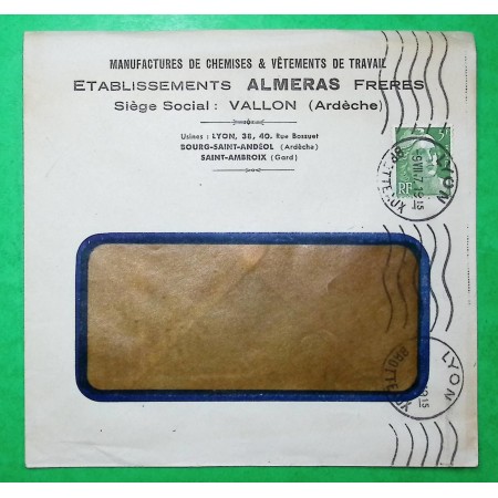 N°719 5F VERT MARIANNE GANDON USAGE COURT MANUFACTURE DE CHEMISES VALLON ARDECHE 1947