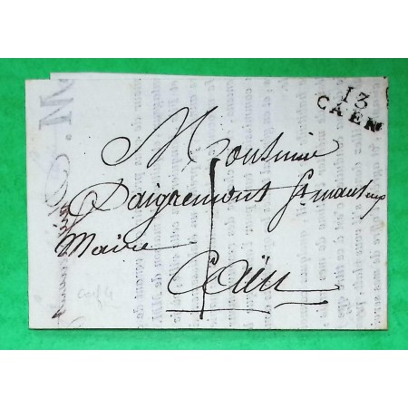 MARQUE 13 CAEN CALVADOS CORRESPONDANCE LOCALE TAXE 1 TEXTE IMPRIME BANQUE PERIODE REVOLUTIONNAIRE 1804
