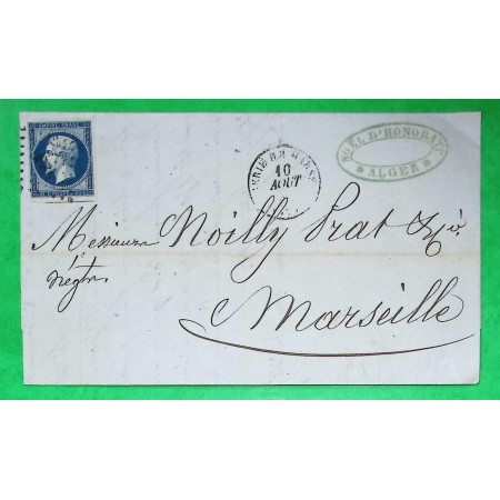 N°14 CACHET MARITIME ALGERIE BB MARSEILLE ALGER 1857