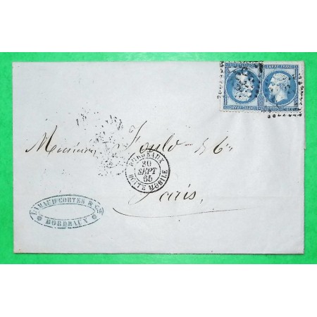N°22 x2 BORDEAUX BOITE MOBILE DOUBLE PORT POUR PARIS 1865