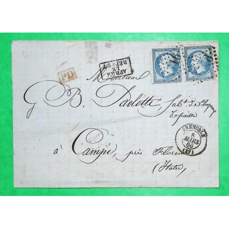 N°22 x2 GC 1716 GRENOBLE ISERE LETTRE POUR CAMPI ITALIE APRES LE DEPART 1866