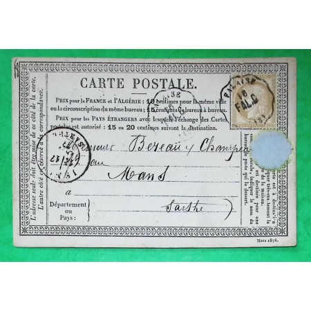 N°55 CONVOYEUR STATION FALAISE LIGNE FAL.C CALVADOS POUR LE MANS SARTHE 1876