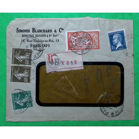 N°145 + 159 + 179 + 193 x2 MERSON SEMEUSE PASTEUR RECOMMANDE PARIS 1926
