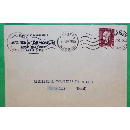 N°699 MARIANNE DE DULAC 15F SEUL SUR LETTRE PARIS POUR DUNKERQUE NORD 1950 LETTRE COVER FRANCE