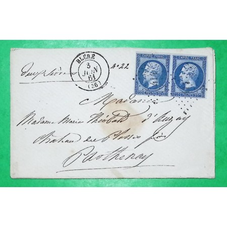N°14B PAIRE TTB PC 414 BLERE INDRE ET LOIRE POUR PARTHENAY DEUX SEVRES 1861