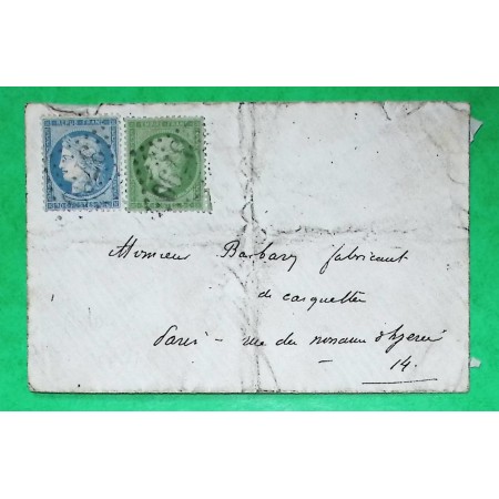 N°20 + 37 AFFRANCHISSEMENT SEPTEMBRE 1871 GC 3790 ST PALAIS BASSES PYRENEES POUR PARIS