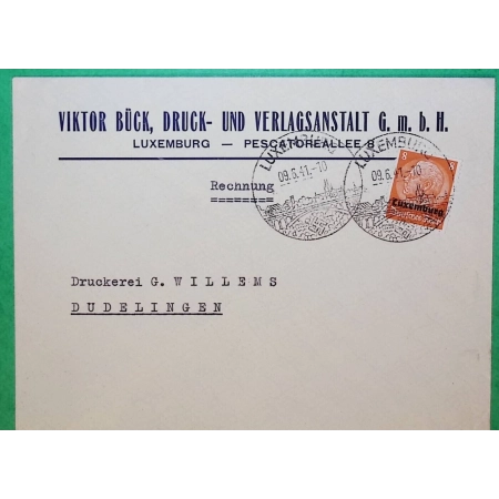 8 HILDENBURG SURCHARGE LUXEMBURG CACHET ILLUSTRE PROPAGANDE LUXEMBOURG TYPE D POUR DUDELINGEN DUDELANGE 1941 WW2 COVER