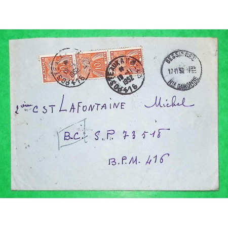 10F x3 TAXE GERBES POSTES AUX ARMEES SECTEUR 416 BESSIERES HAUTE GARONNE 1952