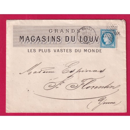 N°60 PARIS ETOILE BUREAU CENTRAL SUR ENVELOPPE ILLUSTRE MAGASINS DU LOUVRE 1873