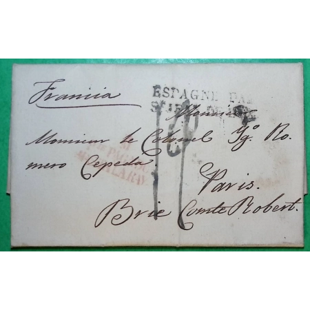 MARQUE ESPAGNE ESPAGNA MADRID PP PORT PAYE POUR PARIS GRIFFE ESPAGNE PAR ST JEAN DE LUZ 1835 LETTRE COVER FRANCE