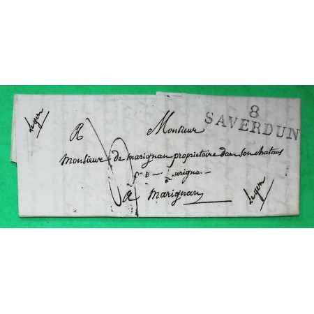 MARQUE 8 SAVERDUN ARIEGE DEPART CASTAGNAC POUR CHATEAU DE MARIGNAN GERS 41x10.5 1826