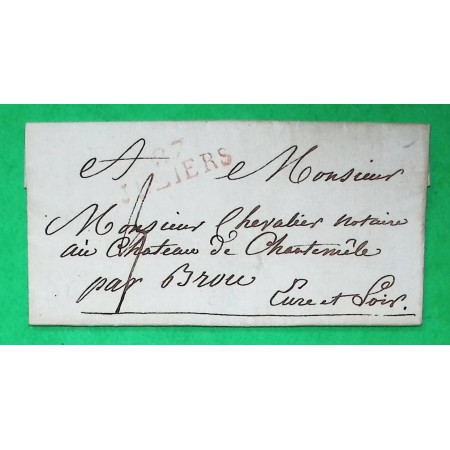 MARQUE 27 JLLIERS ILLIERS EURE ET LOIR ROUGE DEPART ECUROLLES POUR BROU 30x10 1820