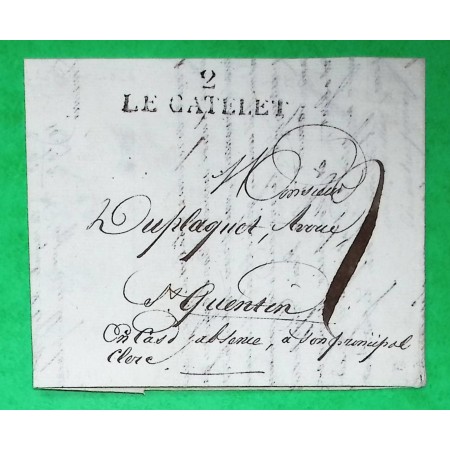 MARQUE 2 LE CATELET AISNE POUR ST QUENTIN 41x11 1826