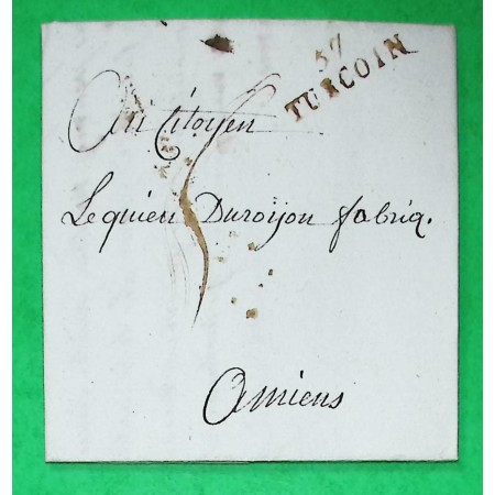 MARQUE 57 TURCOIN TOURCOING NORD POUR AMIENS SOMME 27x9 PERIODE REVOLUTIONNAIRE 1795