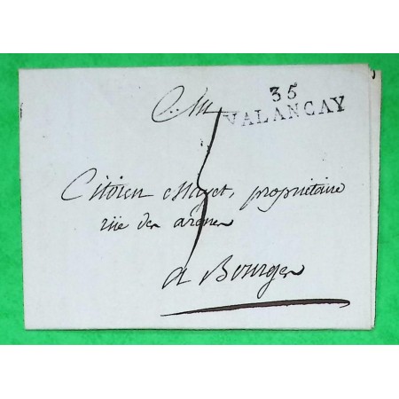 MARQUE 35 VALENCAY INDRE POUR BOURGES CHER PERIODE REVOLUTIONNAIRE 32x8.5 1798