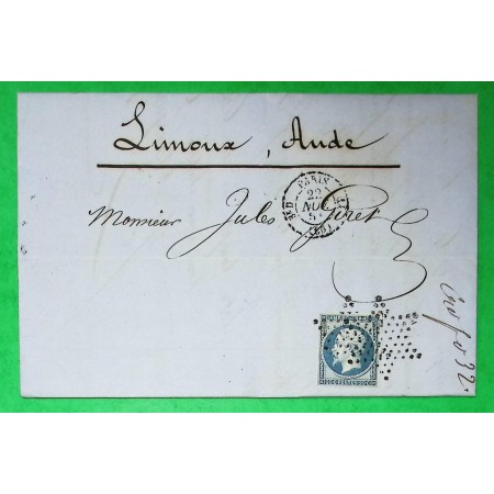 N°14 ETOILE DE PARIS CACHET DE ROUTE POTHION N°1331 3eD 11 POUR LIMOUX AUDE 1854