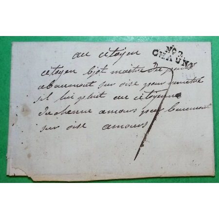 MARQUE N°2 CHAUNY AISNE POUR MOURS BEAUMONT SUR OISE PERIODE REVOLUTIONNAIRE 27x7 1793 LETTRE COVER FRANCE