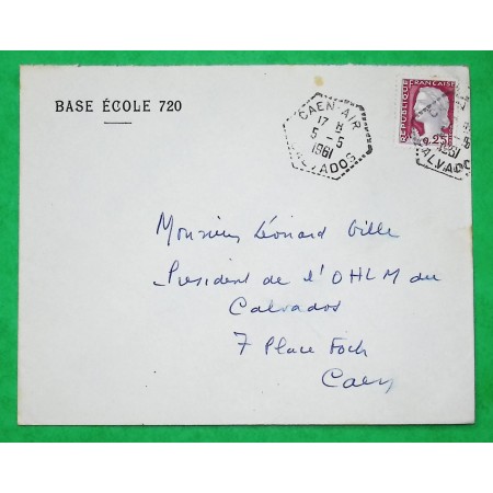 N°1263 MARIANNE DECARIS CACHET CAEN AIR CALVADOS BASE ECOLE 720 1961