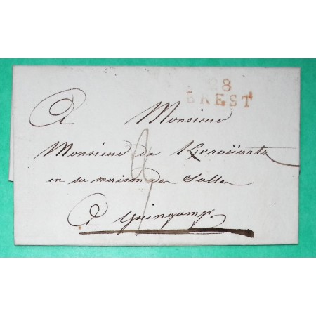 MARQUE 28 BREST ROUGE FINISTERE POUR GUINGAMP COTES DU NORD PERIODE REVOLUTIONNAIRE 25x10 1805