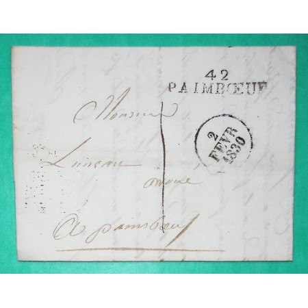 MARQUE 42 PAIMBOEUF LOIRE INFERIEURE POUR CORRESPONDANCE LOCALE TAXE 1 40x10 1830