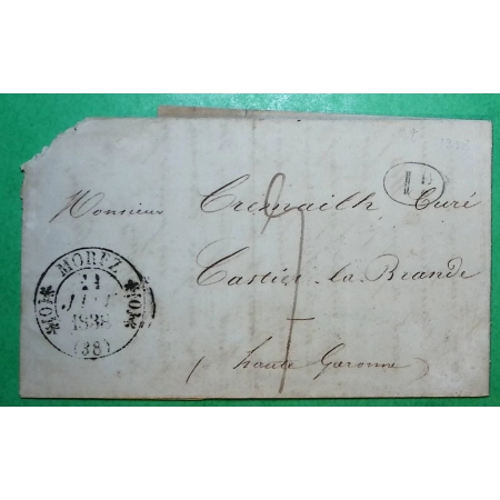 CAD TYPE 11 MOREZ JURA DECIME RURAL POUR CASTIES LABRANDE HAUTE GARONNE 1838 LETTRE COVER FRANCE
