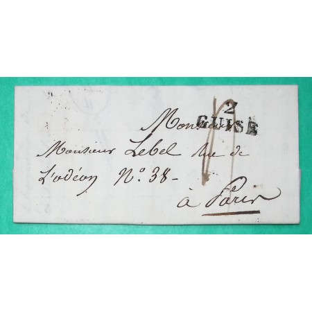 MARQUE 2 GUISE AISNE DEPART FLAVIGNY LE PETIT POUR PARIS 22x11 1825