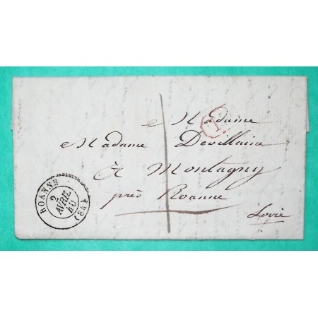 CAD TYPE 15 ROANNE LOIRE CL CORRESPONDANCE LOCALE TAXE 1 DEPART ST HAON LE CHATEL POUR MONTAGNY 1840