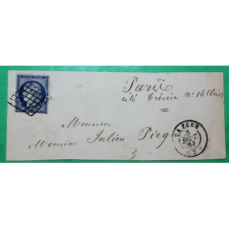 N°4 CERES OBLITERATION GRILLE CAD TYPE 15 LA FERE AISNE DEVANT DE LETTRE POUR PARIS 1851 FRONT COVER FRANCE