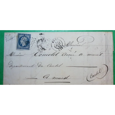 N°10 NAPOLEON REPUBLIQUE PC 578 CAEN CALVADOS POUR MURAT CANTAL 1853 LETTRE COVER FRANCE