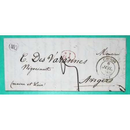 CAD TYPE 14 CHINON INDRE ET LOIRE DECIME + OR ORIGINE RURALE VILLAUMAIREPOUR ANGERS MAINE ET LOIRE 1848