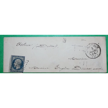 N°10 NAPOLEON REPUBLIQUE PC 3183 ST MARCELLIN ISERE POUR VALENCE DROME 1854 LETTRE COVER FRANCE