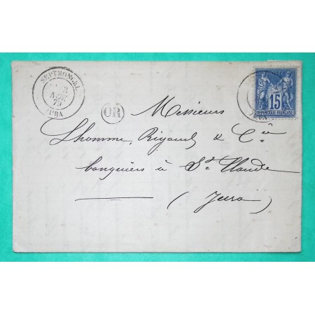 N°90 SAGE CAD TYPE 18 SEPTMONCEL JURA OR ORIGINE RURALE MIJOUX POUR ST CLAUDE 1879