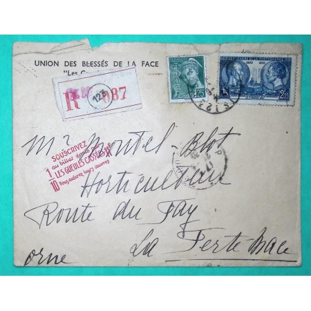 N°411 + 427 MERCURE NIEPCE DAGUERRE RECOMMANDE UNION DES BLESSES DE LA FACE GUEULES CASSEES 1939