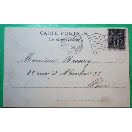 N°103 SAGE CARTE POSTALE PARIS EXPOSITION UNIVERSELLE PARIS 1900 CP VILLAGE SUISSE OBLITERATION DRAPEAU LETTRE COVER FRANCE