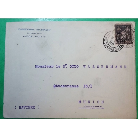 N°97 SAGE CAD PARIS RUE DE STRASBOURG POUR MUNICH ALLEMAGNE DEUTSCHLAND 1899 LETTRE COVER FRANCE