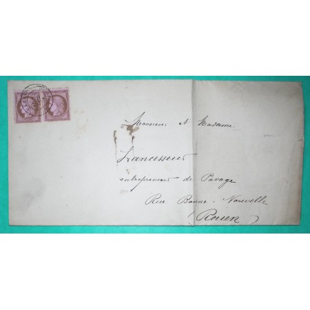 N°58 x2 CAD PARIS R. TURBIGO TEXTE IMPRIME MARIAGE POUR ROUEN SEINE INFERIEURE 1874