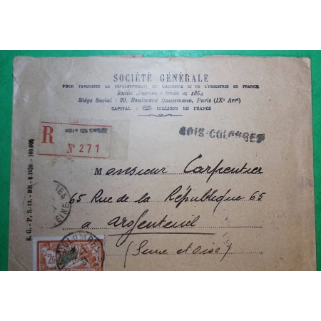 N°145 MERSON 2F ORANGE SEUL SUR LETTRE RECOMMANDE BOIS COLOMBE POUR ARGENTEUIL 1931 LETTRE COVER FRANCE