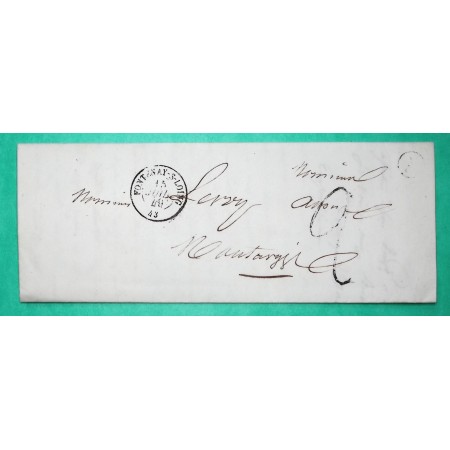 CAD TYPE 15B FONTENAY SUR LOING LOIRET BOITE RURALE A  FERRIERES EN GATINAIS TAXE TAMPON 2 POUR MONTARGIS 1849