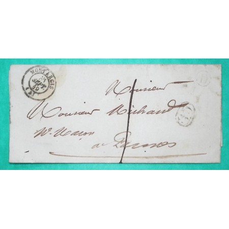 CAD TYPE 15 MONTARGIS LOIRET CL CORRESPONDANCE LOCALE + BOITE RURALE D TAXE 1 POUR PANNES 1849