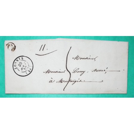CAD TYPE 15 LORRIS LOIRET BOITE RURALE C LA COUR MARIGNY POUR MONTARGIS 1852