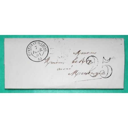 CAD TYPE 15 FONTENAY SUR LOING LOIRET BOITE RURALE A POUR MONTARGIS TAXE 25 1851