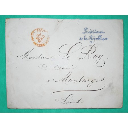 FRANCHISE PRESIDENT DE LA REPUBLIQUE FRANCAISE MAC MAHON PARIS BUREAU DES CONTRESEINGS 1877