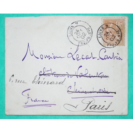 N°117 MOUCHON CACHET MARITIME PAQUEBOT LIGNE N PAQ.FR.N°2 POUR CHATEAU DE VALENTON REEXP PARIS 1902