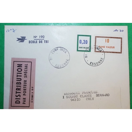 LETTRE FICTIF 0.2 + 10 SANS VALEUR DISTRIBUTION PAR PORTEUR SPECIAL COURS INSTRUCTION 91 EVRY INCA ESSONNE COVER FRANCE