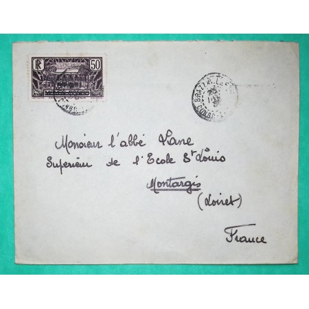 50C BRAZZAVILLE MOYEN CONGO INSTITUT PASTEUR SURCHARGE AEF LETTRE POUR MONTARGIS LOIRET 1937