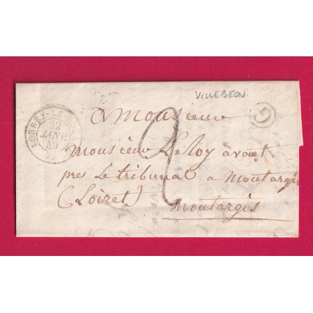 CAD TYPE 15 LORREZ BOCAGE DU 22 JANVIER 1849 SEINE ET OISE BOITE RURALE G VILLEBON POUR MONTARGIS LOIRET