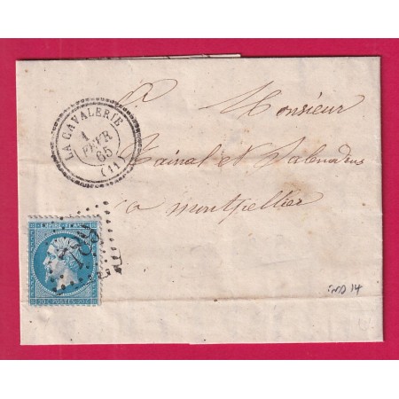 N°22 GC 789 LA CAVALERIE AVEYRON CAD TYPE 22 POUR MONTPELLIER HERAULT 1865 INDICE 14